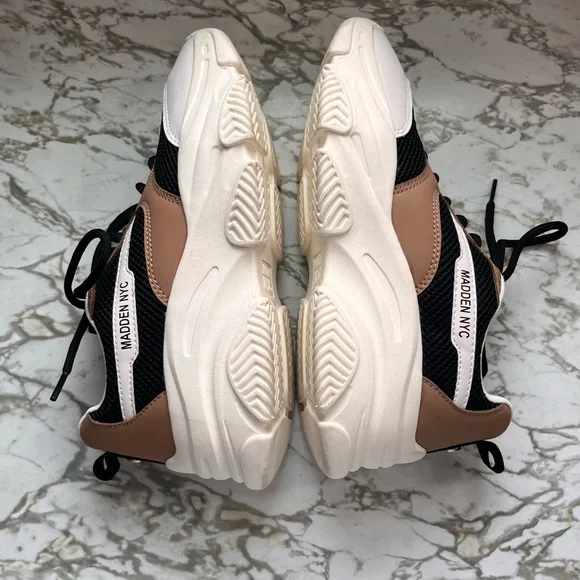 Madden NYC Women's Dad Lace Up Sneakers in Black and Tan - Picture 6 of 9